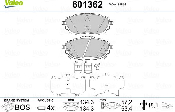 Valeo 601362 - Гальмівні колодки, дискові гальма autocars.com.ua