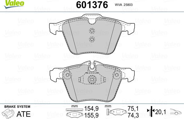 Valeo 601376 - Гальмівні колодки, дискові гальма autocars.com.ua