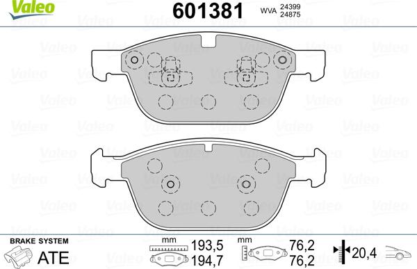 Valeo 601381 - Гальмівні колодки, дискові гальма autocars.com.ua