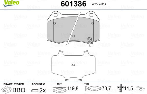 Valeo 601386 - Тормозные колодки, дисковые, комплект autodnr.net