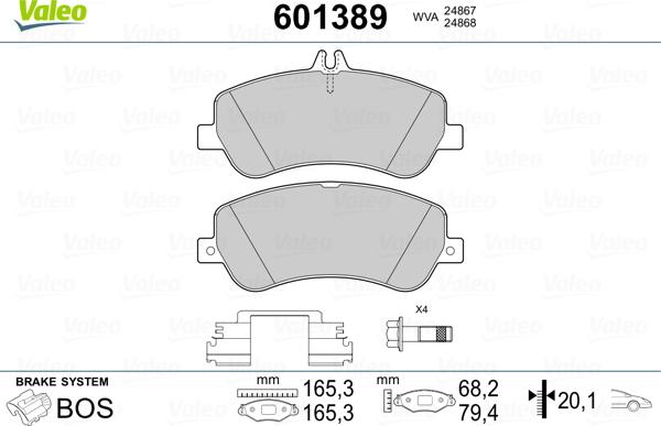 Valeo 601389 - Гальмівні колодки, дискові гальма autocars.com.ua