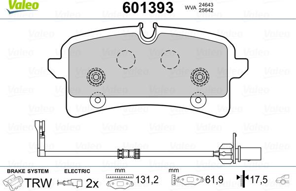 Valeo 601393 - Гальмівні колодки, дискові гальма autocars.com.ua