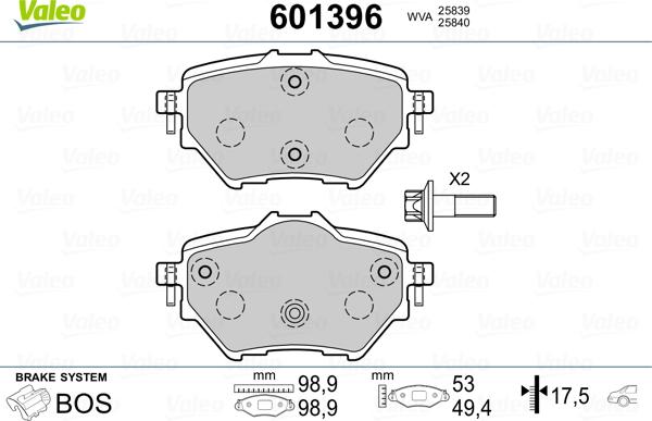 Valeo 601396 - Тормозные колодки, дисковые, комплект autodnr.net