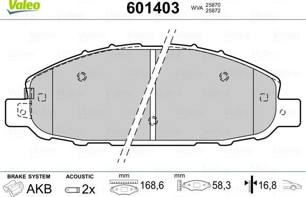 Valeo 601403 - Гальмівні колодки, дискові гальма autocars.com.ua