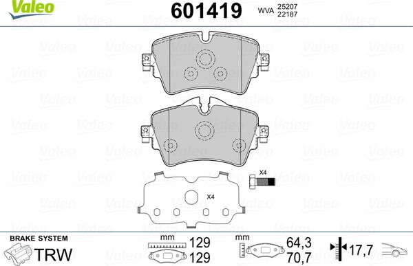 Valeo 601419 - Гальмівні колодки, дискові гальма autocars.com.ua