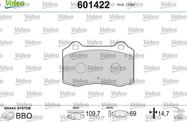 Valeo 601422 - Тормозные колодки, дисковые, комплект autodnr.net