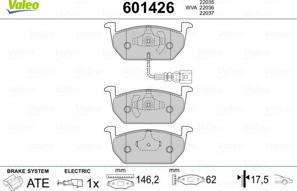 Valeo 601426 - Тормозные колодки, дисковые, комплект avtokuzovplus.com.ua