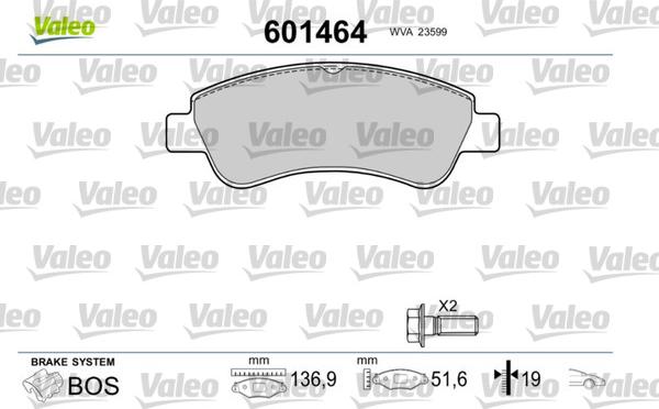 Valeo 601464 - Гальмівні колодки, дискові гальма autocars.com.ua