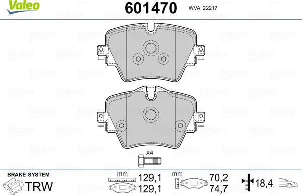 Valeo 601470 - Тормозные колодки, дисковые, комплект avtokuzovplus.com.ua