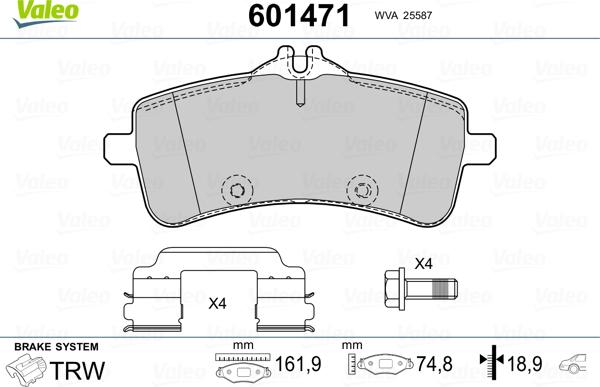 Valeo 601471 - Гальмівні колодки, дискові гальма autocars.com.ua