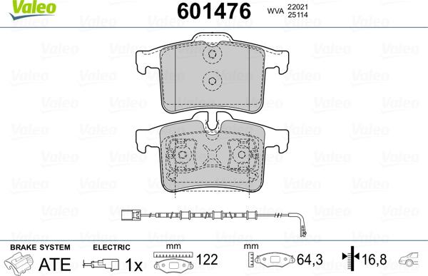 Valeo 601476 - Тормозные колодки, дисковые, комплект avtokuzovplus.com.ua