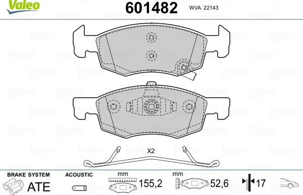 Valeo 601482 - Гальмівні колодки, дискові гальма autocars.com.ua