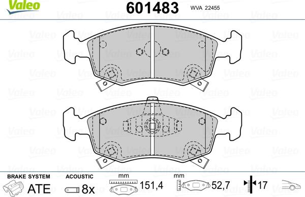 Valeo 601483 - Гальмівні колодки, дискові гальма autocars.com.ua