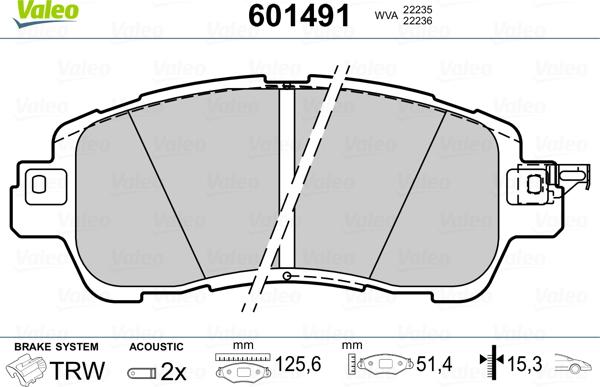 Valeo 601491 - Гальмівні колодки, дискові гальма autocars.com.ua