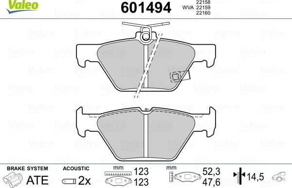 Valeo 601494 - Гальмівні колодки, дискові гальма autocars.com.ua