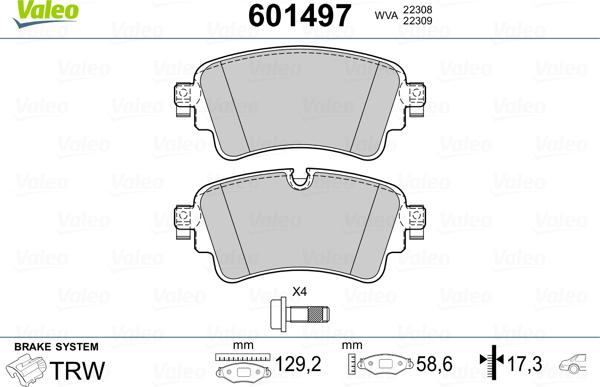 Valeo 601497 - Тормозные колодки, дисковые, комплект avtokuzovplus.com.ua