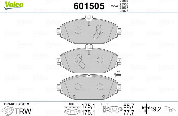 Valeo 601505 - Гальмівні колодки, дискові гальма autocars.com.ua