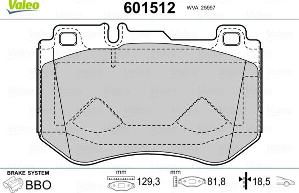 Valeo 601512 - Тормозные колодки, дисковые, комплект avtokuzovplus.com.ua