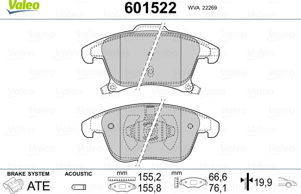 Valeo 601522 - Тормозные колодки, дисковые, комплект avtokuzovplus.com.ua