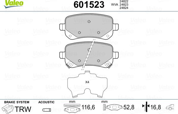 Valeo 601523 - Тормозные колодки, дисковые, комплект avtokuzovplus.com.ua