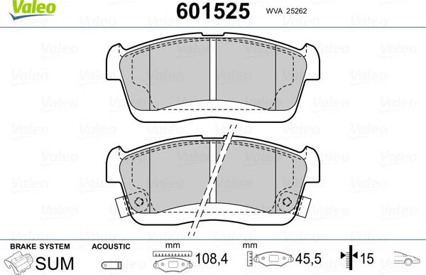 Valeo 601525 - Тормозные колодки, дисковые, комплект avtokuzovplus.com.ua