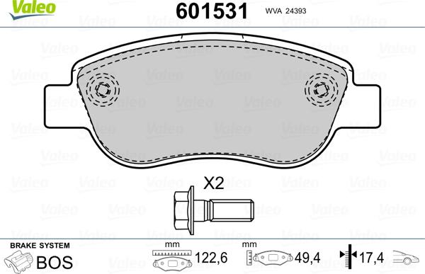 Valeo 601531 - Тормозные колодки, дисковые, комплект avtokuzovplus.com.ua