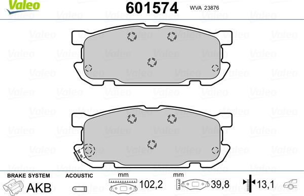 Valeo 601574 - Тормозные колодки, дисковые, комплект avtokuzovplus.com.ua