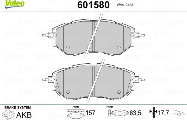 Valeo 601580 - Тормозные колодки, дисковые, комплект avtokuzovplus.com.ua