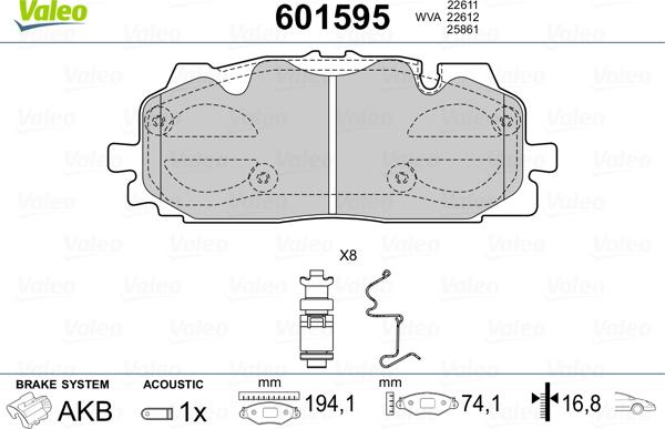 Valeo 601595 - Гальмівні колодки, дискові гальма autocars.com.ua