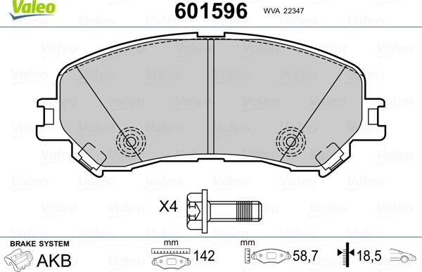 Valeo 601596 - Тормозные колодки, дисковые, комплект autodnr.net