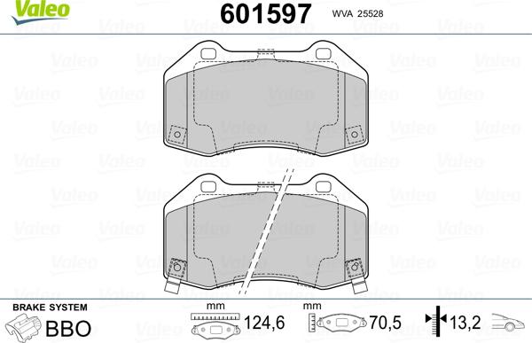 Valeo 601597 - Гальмівні колодки, дискові гальма autocars.com.ua