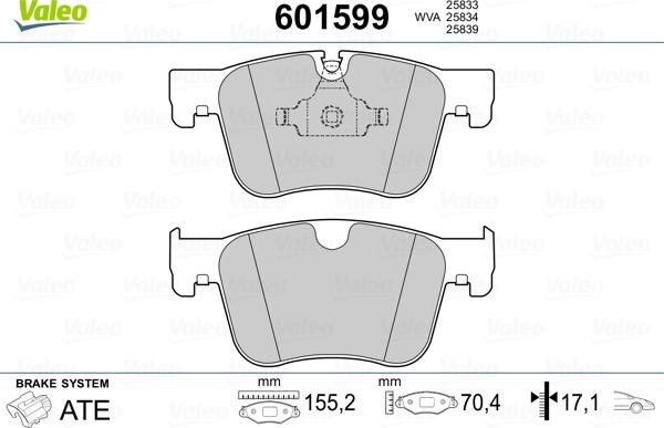 Valeo 601599 - Гальмівні колодки, дискові гальма autocars.com.ua