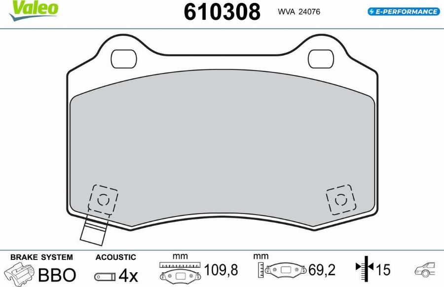 Valeo 610308 - Гальмівні колодки, дискові гальма autocars.com.ua