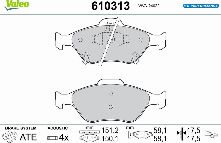 Valeo 610313 - Тормозные колодки, дисковые, комплект autodnr.net