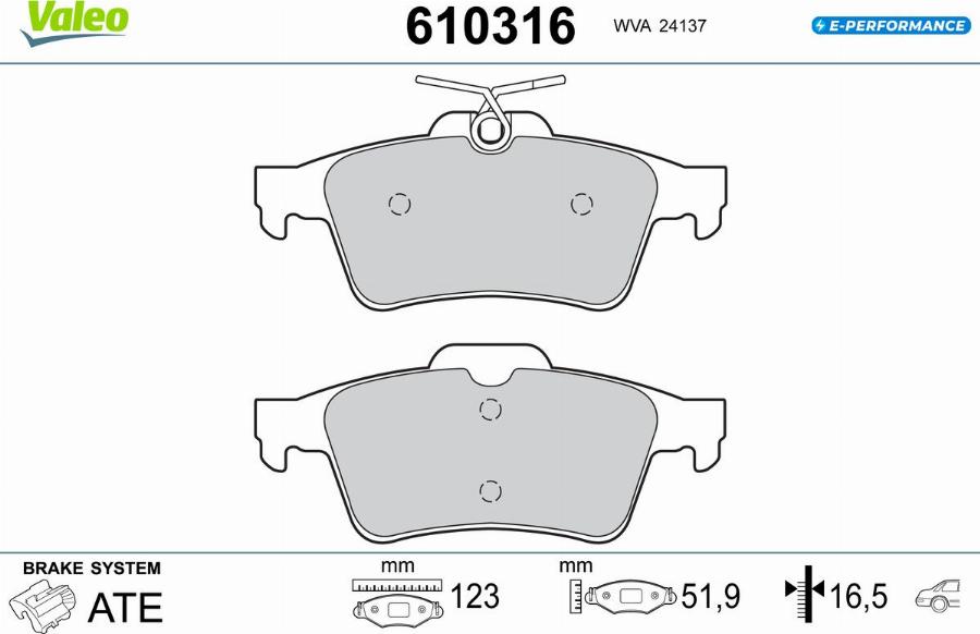 Valeo 610316 - Гальмівні колодки, дискові гальма autocars.com.ua