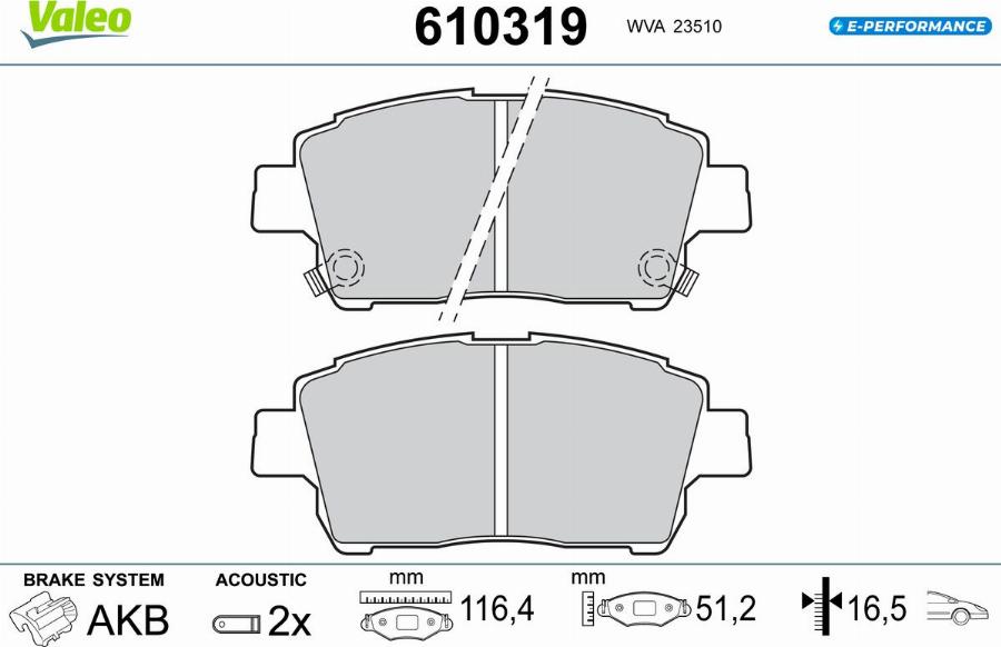 Valeo 610319 - Гальмівні колодки, дискові гальма autocars.com.ua