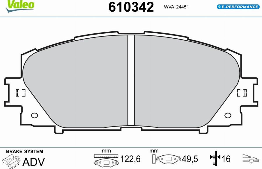 Valeo 610342 - Гальмівні колодки, дискові гальма autocars.com.ua