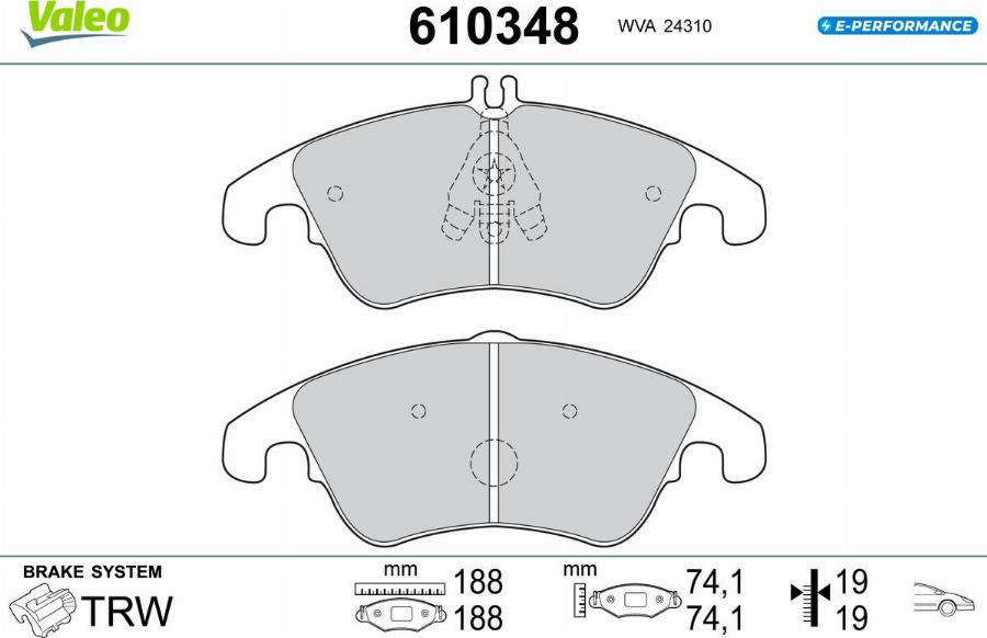 Valeo 610348 - Гальмівні колодки, дискові гальма autocars.com.ua