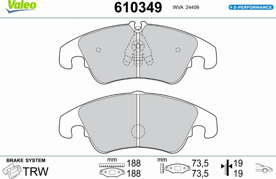 Valeo 610349 - Тормозные колодки, дисковые, комплект autodnr.net