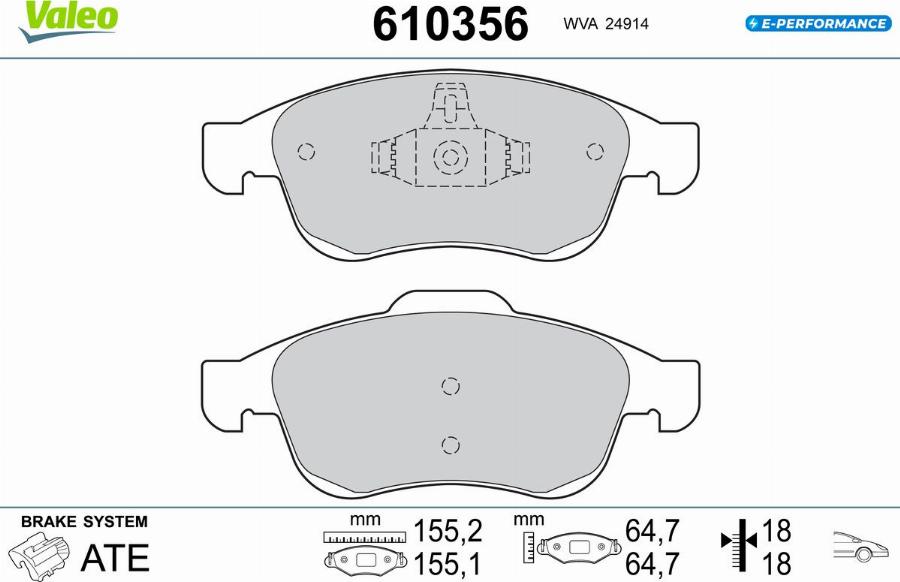 Valeo 610356 - Тормозные колодки, дисковые, комплект avtokuzovplus.com.ua