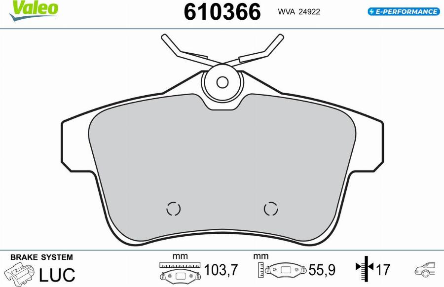 Valeo 610366 - Тормозные колодки, дисковые, комплект autodnr.net