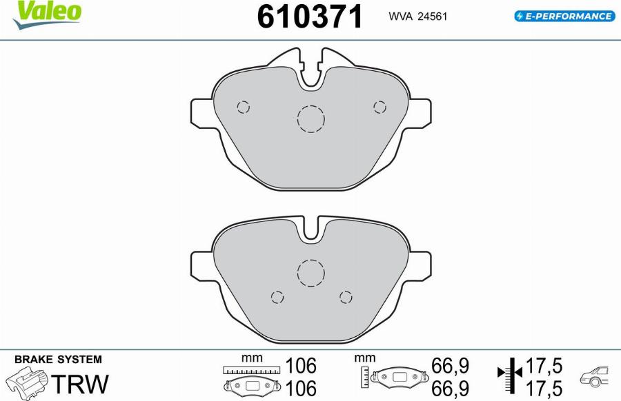 Valeo 610371 - Тормозные колодки, дисковые, комплект avtokuzovplus.com.ua