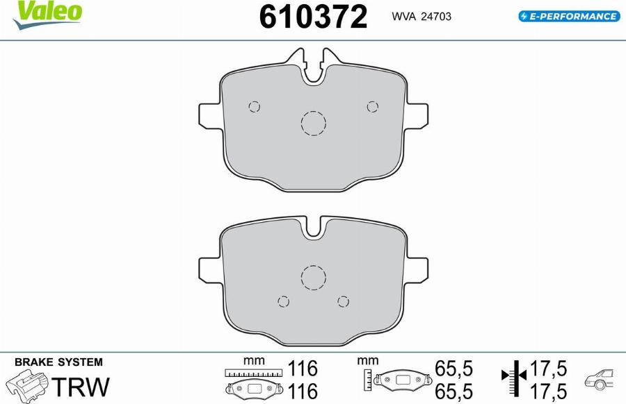 Valeo 610372 - Тормозные колодки, дисковые, комплект avtokuzovplus.com.ua