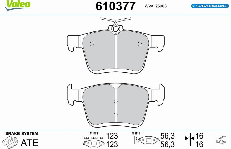 Valeo 610377 - Тормозные колодки, дисковые, комплект autodnr.net