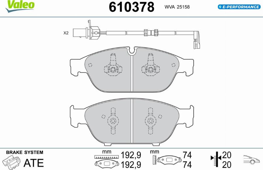 Valeo 610378 - Гальмівні колодки, дискові гальма autocars.com.ua