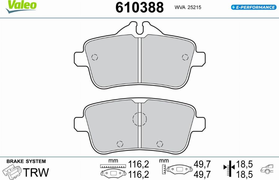 Valeo 610388 - Гальмівні колодки, дискові гальма autocars.com.ua