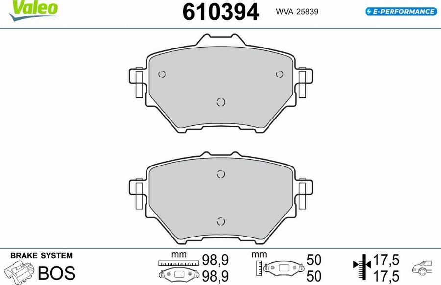 Valeo 610394 - Гальмівні колодки, дискові гальма autocars.com.ua