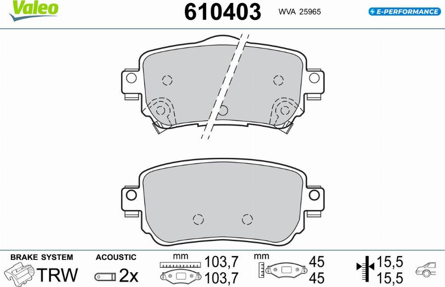 Valeo 610403 - Тормозные колодки, дисковые, комплект autodnr.net