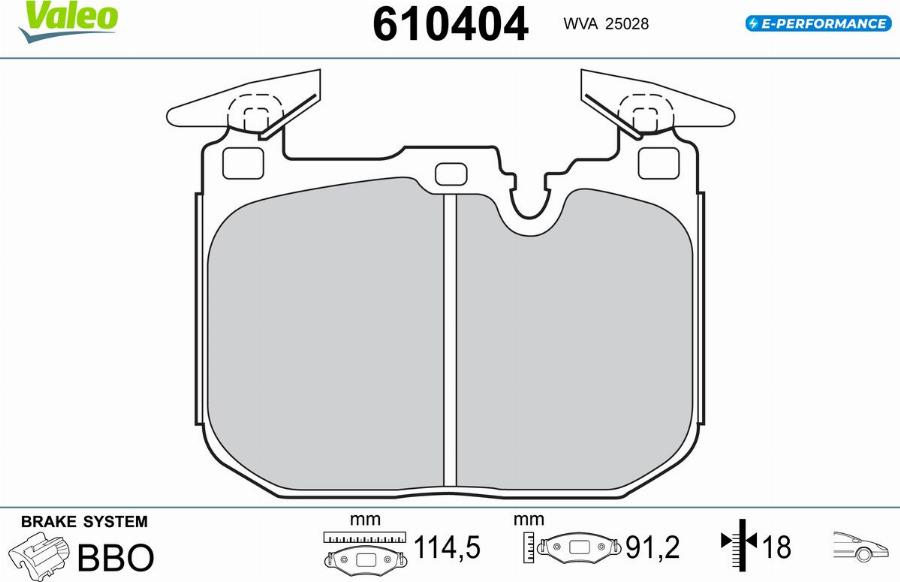 Valeo 610404 - Тормозные колодки, дисковые, комплект avtokuzovplus.com.ua