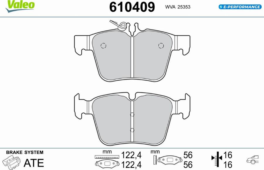 Valeo 610409 - Тормозные колодки, дисковые, комплект avtokuzovplus.com.ua